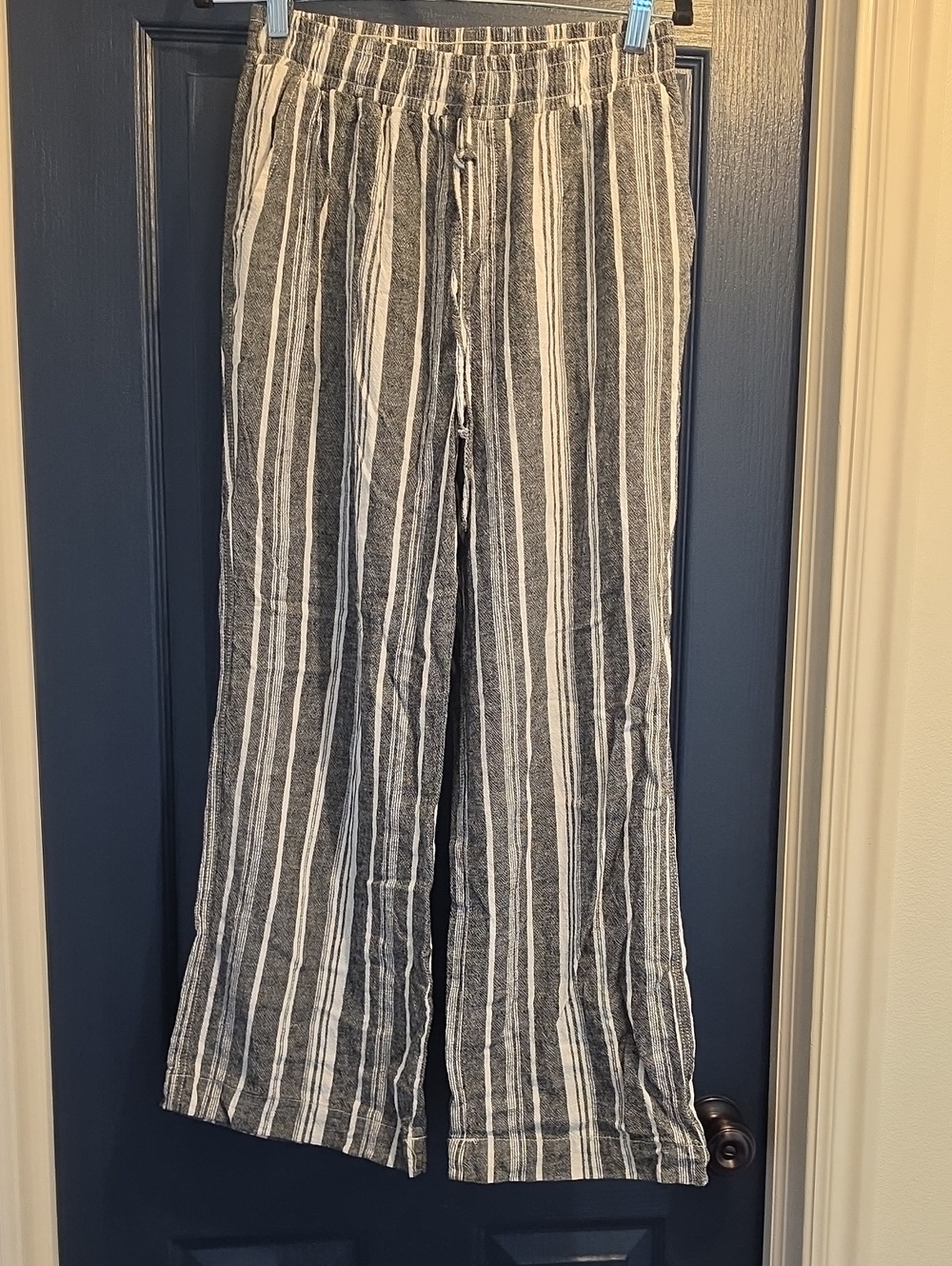Briggs New York Women's Medium Linen Black & White Stripe Wide-Leg Pants
